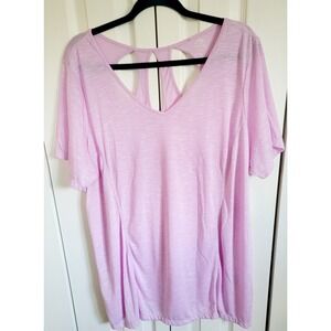 Avenue‎ Leisure 22/24 Women's Top Pink SS V-Neck Athleisure 2X/3X NWT RV $35